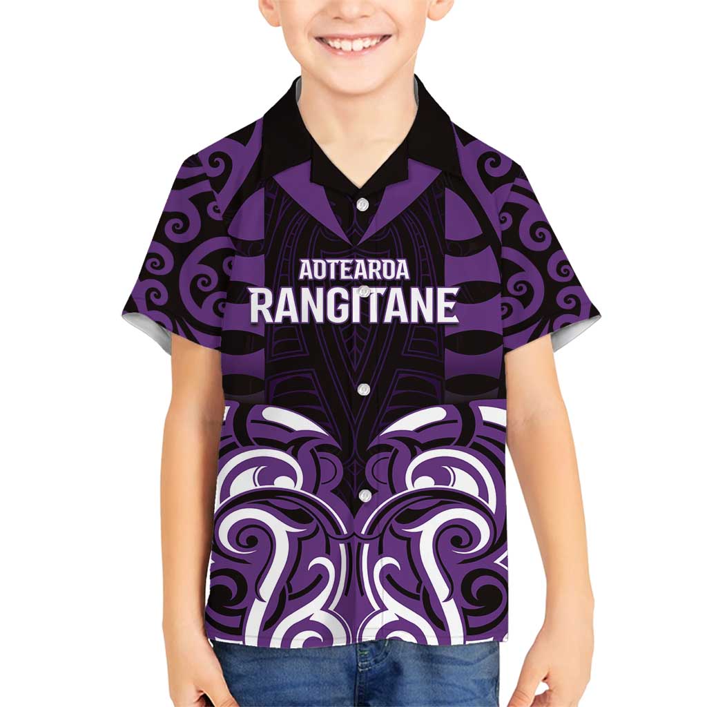 Custom Aotearoa Rangitane Family Matching Tank Maxi Dress and Hawaiian Shirt Maori Pattern New Zealand DT05 Son's Shirt Purple - Polynesian Pride