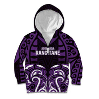 Custom Aotearoa Rangitane Kid Hoodie Maori Pattern New Zealand DT05 Zip Hoodie Purple - Polynesian Pride