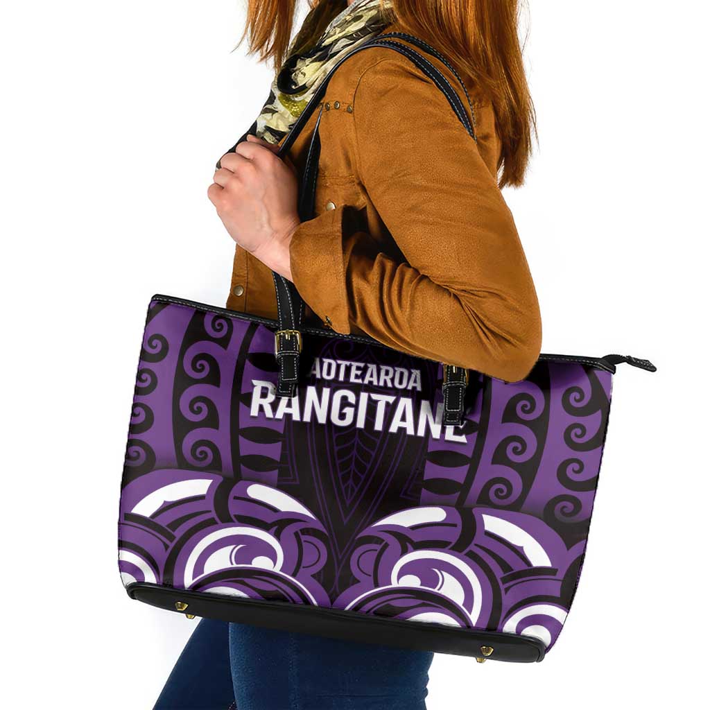 Aotearoa Rangitane Leather Tote Bag Maori Pattern New Zealand DT05 Purple - Polynesian Pride