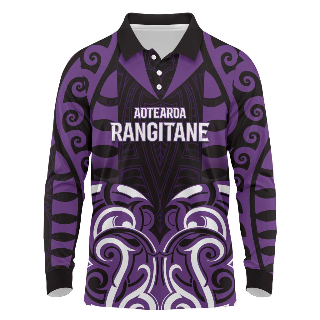 Custom Aotearoa Rangitane Long Sleeve Polo Shirt Maori Pattern New Zealand - Polynesian Pride