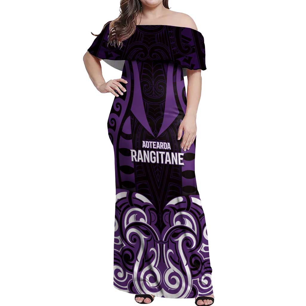 Custom Aotearoa Rangitane Off Shoulder Maxi Dress Maori Pattern New Zealand - Polynesian Pride