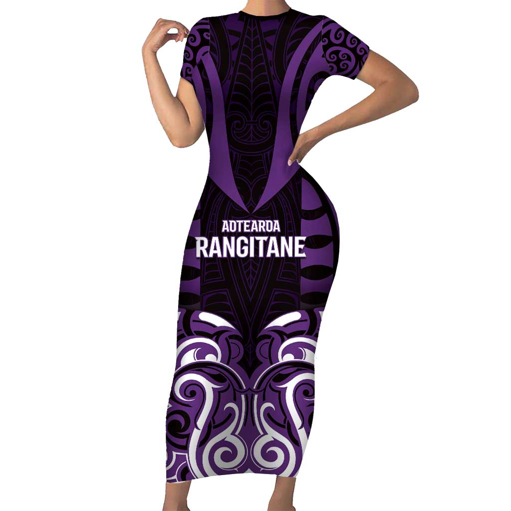Custom Aotearoa Rangitane Short Sleeve Bodycon Dress Maori Pattern New Zealand - Polynesian Pride