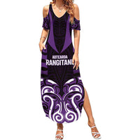 Custom Aotearoa Rangitane Summer Maxi Dress Maori Pattern New Zealand DT05 Women Purple - Polynesian Pride