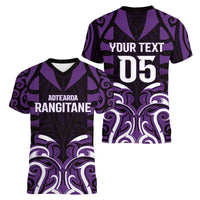 Custom Aotearoa Rangitane Women V-Neck T-Shirt Maori Pattern New Zealand - Polynesian Pride