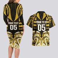 Custom Aotearoa Taranaki Couples Matching Long Sleeve Bodycon Dress and Hawaiian Shirt Maori Pattern New Zealand - Polynesian Pride