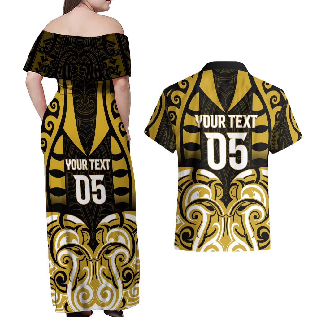 Custom Aotearoa Taranaki Couples Matching Off Shoulder Maxi Dress and Hawaiian Shirt Maori Pattern New Zealand DT05 - Polynesian Pride