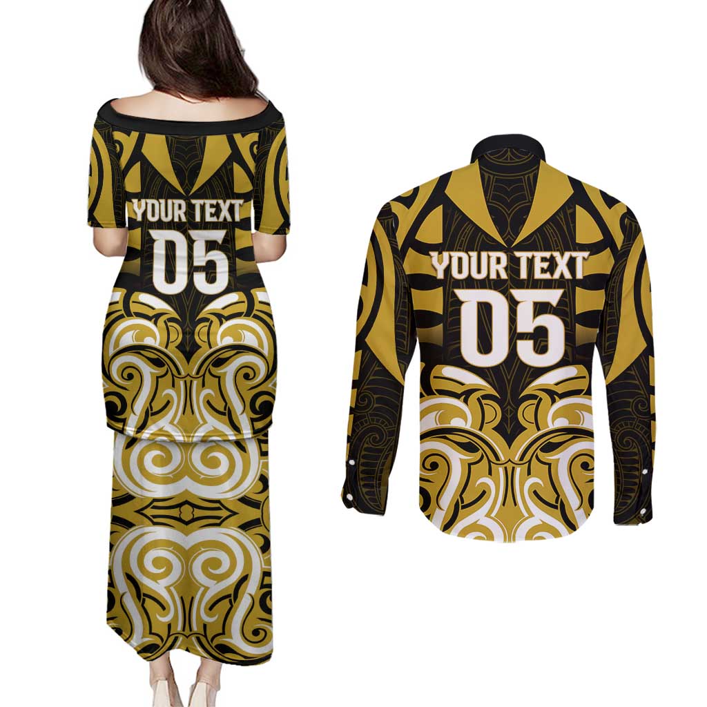 Custom Aotearoa Taranaki Couples Matching Puletasi and Long Sleeve Button Shirt Maori Pattern New Zealand - Polynesian Pride