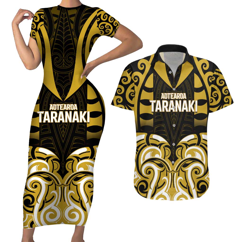Custom Aotearoa Taranaki Couples Matching Short Sleeve Bodycon Dress and Hawaiian Shirt Maori Pattern New Zealand - Polynesian Pride