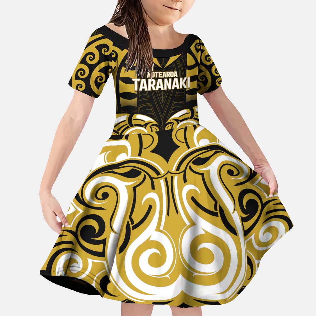 Custom Aotearoa Taranaki Family Matching Mermaid Dress and Hawaiian Shirt Maori Pattern New Zealand DT05 Daughter's Dress Yellow - Polynesian Pride