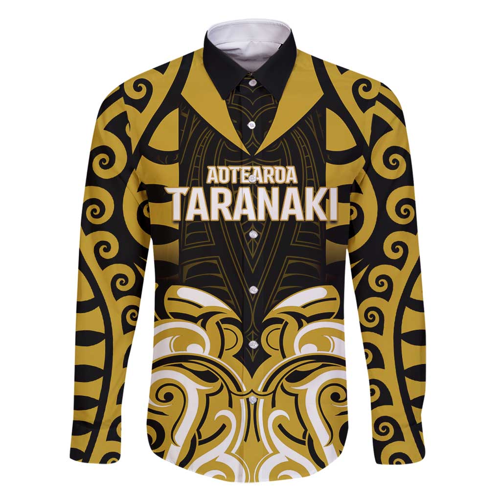Custom Aotearoa Taranaki Family Matching Off Shoulder Maxi Dress and Hawaiian Shirt Maori Pattern New Zealand DT05 Dad's Shirt - Long Sleeve Yellow - Polynesian Pride