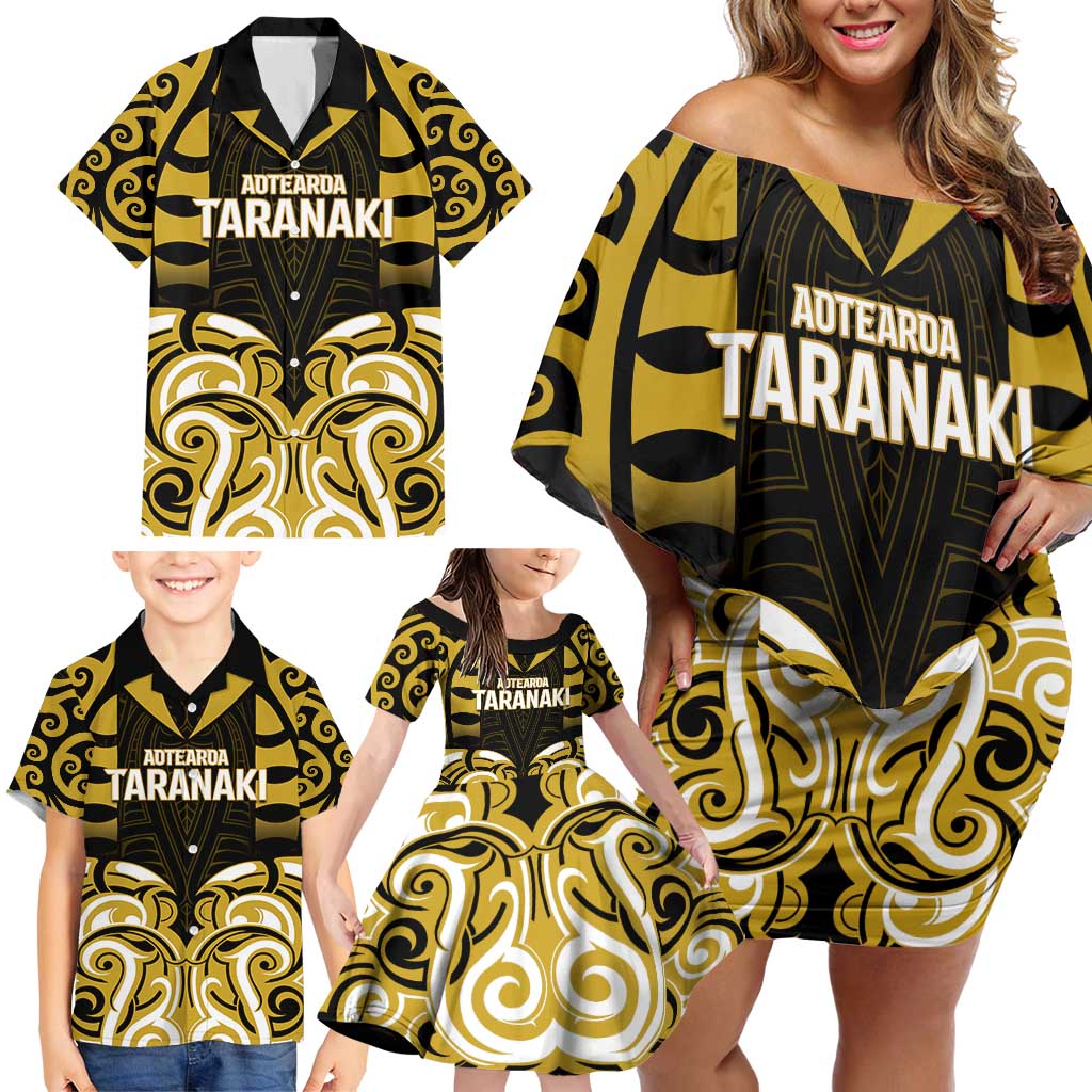 Custom Aotearoa Taranaki Family Matching Off Shoulder Short Dress and Hawaiian Shirt Maori Pattern New Zealand - Polynesian Pride