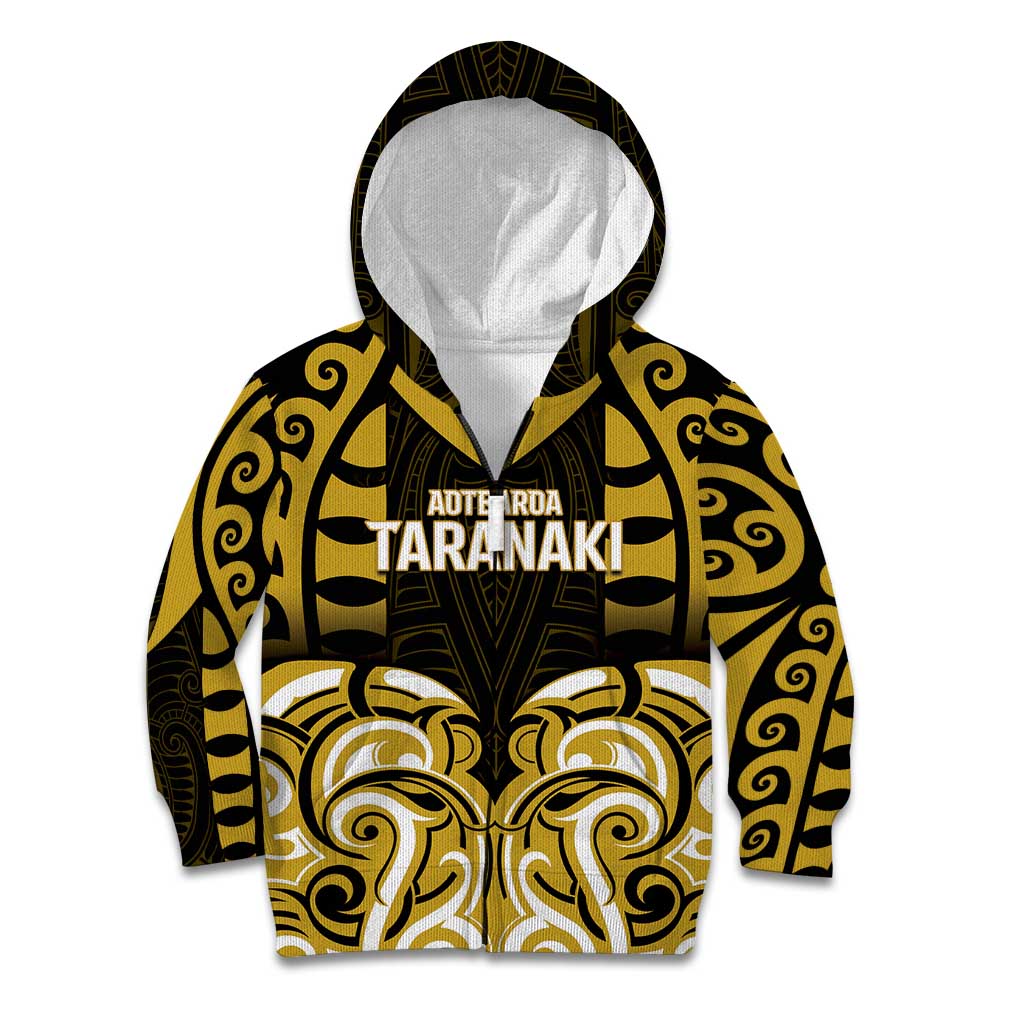 Custom Aotearoa Taranaki Kid Hoodie Maori Pattern New Zealand DT05 Zip Hoodie Yellow - Polynesian Pride