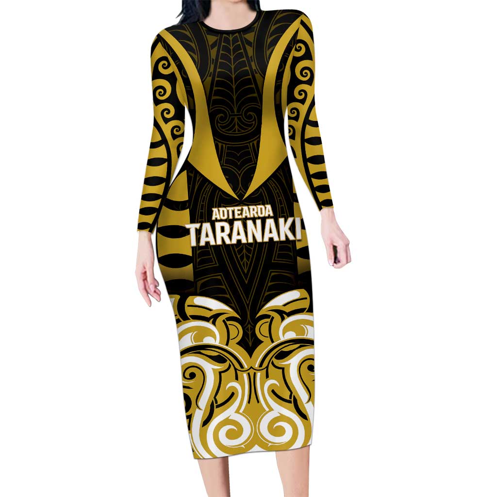 Custom Aotearoa Taranaki Long Sleeve Bodycon Dress Maori Pattern New Zealand - Polynesian Pride