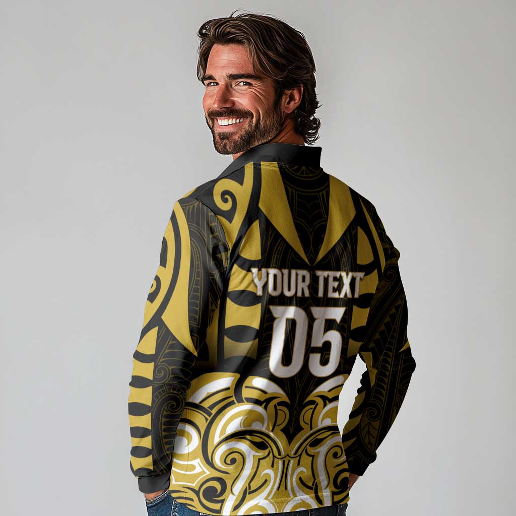 Custom Aotearoa Taranaki Long Sleeve Polo Shirt Maori Pattern New Zealand - Polynesian Pride