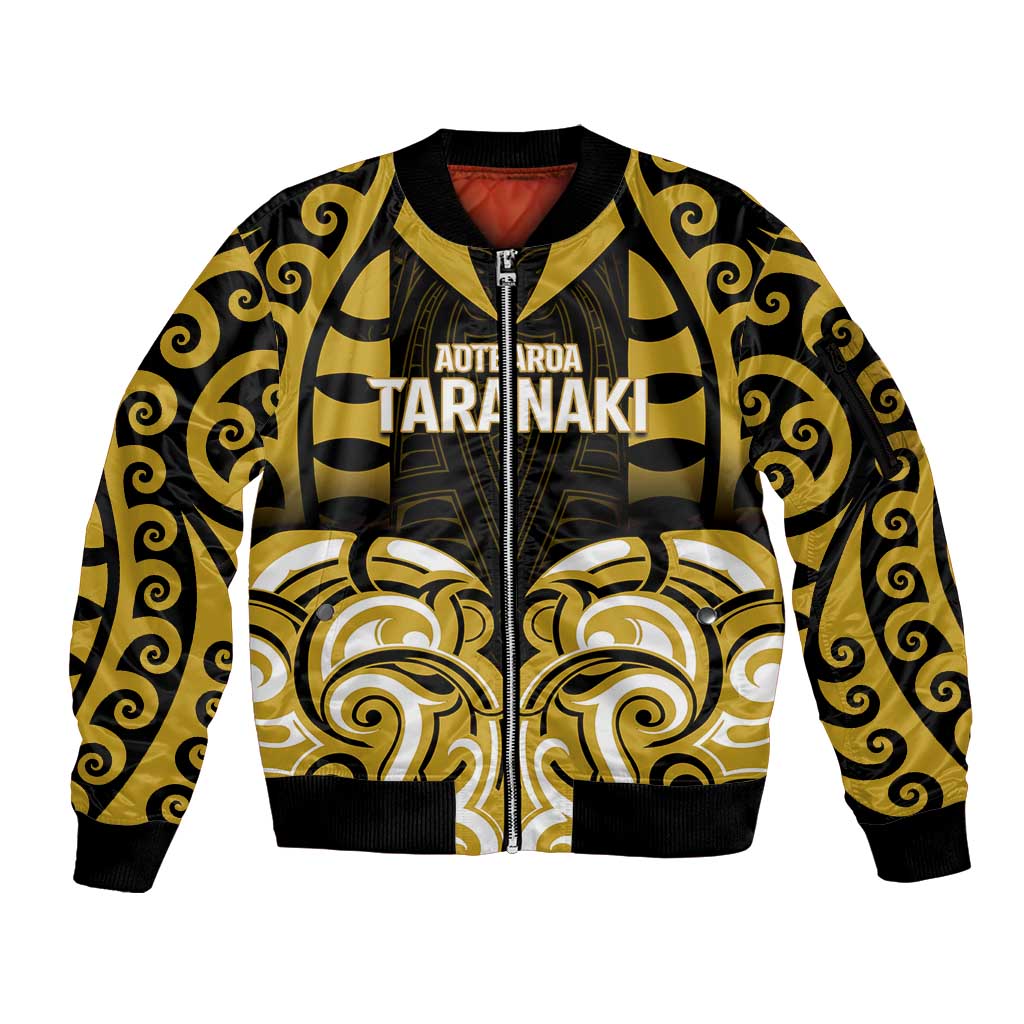 Custom Aotearoa Taranaki Sleeve Zip Bomber Jacket Maori Pattern New Zealand - Polynesian Pride