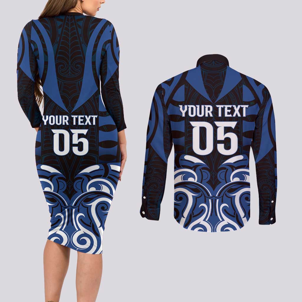 Custom Aotearoa Ngati Tuwharetoa Couples Matching Long Sleeve Bodycon Dress and Long Sleeve Button Shirt Maori Pattern New Zealand DT05 - Polynesian Pride
