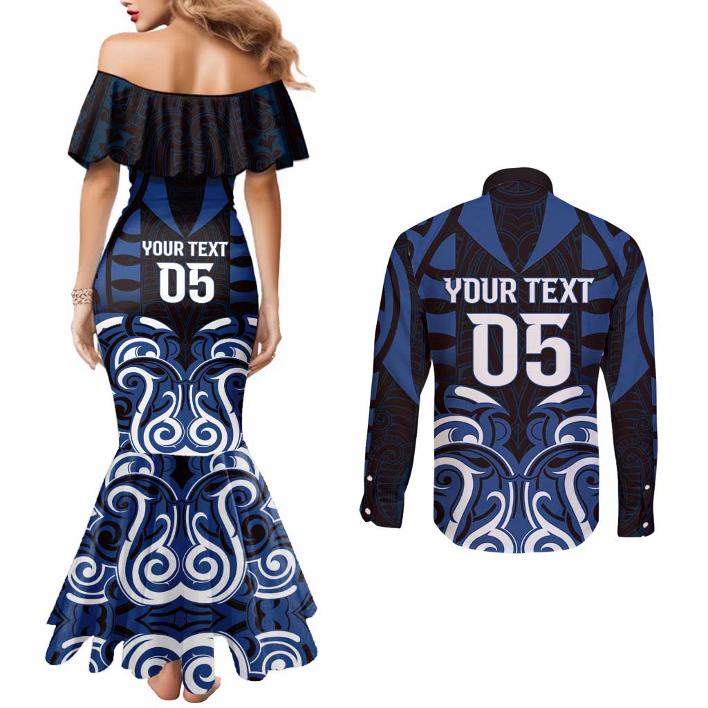 Custom Aotearoa Ngati Tuwharetoa Couples Matching Mermaid Dress and Long Sleeve Button Shirt Maori Pattern New Zealand DT05 - Polynesian Pride
