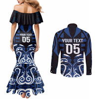 Custom Aotearoa Ngati Tuwharetoa Couples Matching Mermaid Dress and Long Sleeve Button Shirt Maori Pattern New Zealand DT05 - Polynesian Pride