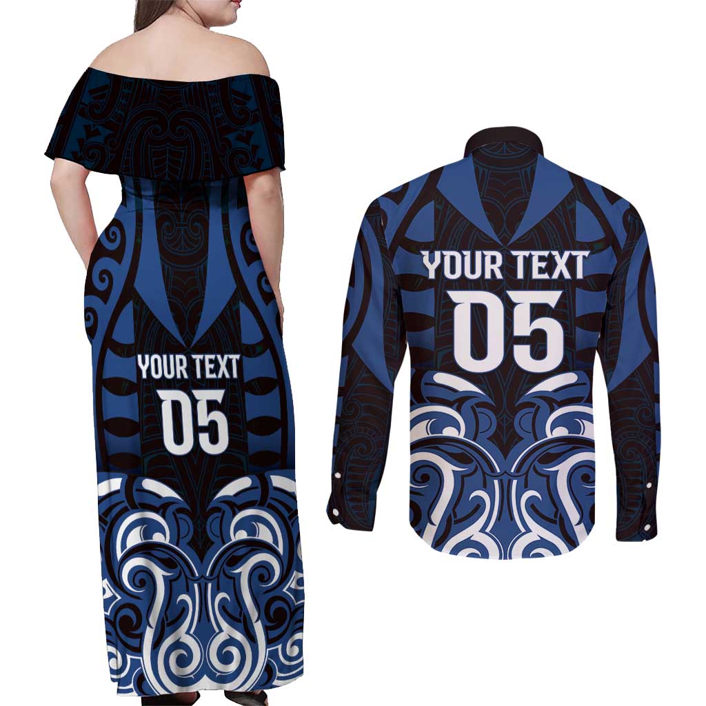 Custom Aotearoa Ngati Tuwharetoa Couples Matching Off Shoulder Maxi Dress and Long Sleeve Button Shirt Maori Pattern New Zealand DT05 - Polynesian Pride