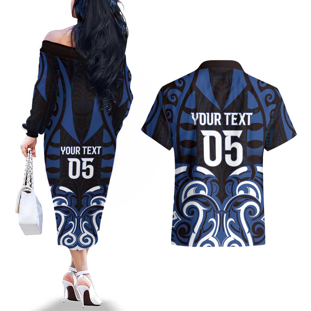 Custom Aotearoa Ngati Tuwharetoa Couples Matching Off The Shoulder Long Sleeve Dress and Hawaiian Shirt Maori Pattern New Zealand DT05 - Polynesian Pride