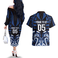 Custom Aotearoa Ngati Tuwharetoa Couples Matching Off The Shoulder Long Sleeve Dress and Hawaiian Shirt Maori Pattern New Zealand DT05 - Polynesian Pride