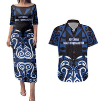Custom Aotearoa Ngati Tuwharetoa Couples Matching Puletasi and Hawaiian Shirt Maori Pattern New Zealand DT05 Navy - Polynesian Pride