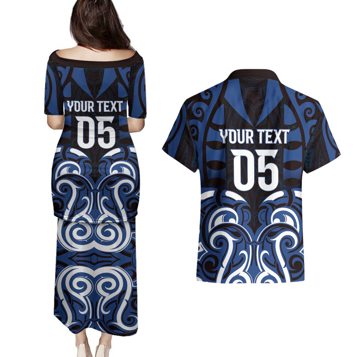 Custom Aotearoa Ngati Tuwharetoa Couples Matching Puletasi and Hawaiian Shirt Maori Pattern New Zealand DT05 - Polynesian Pride