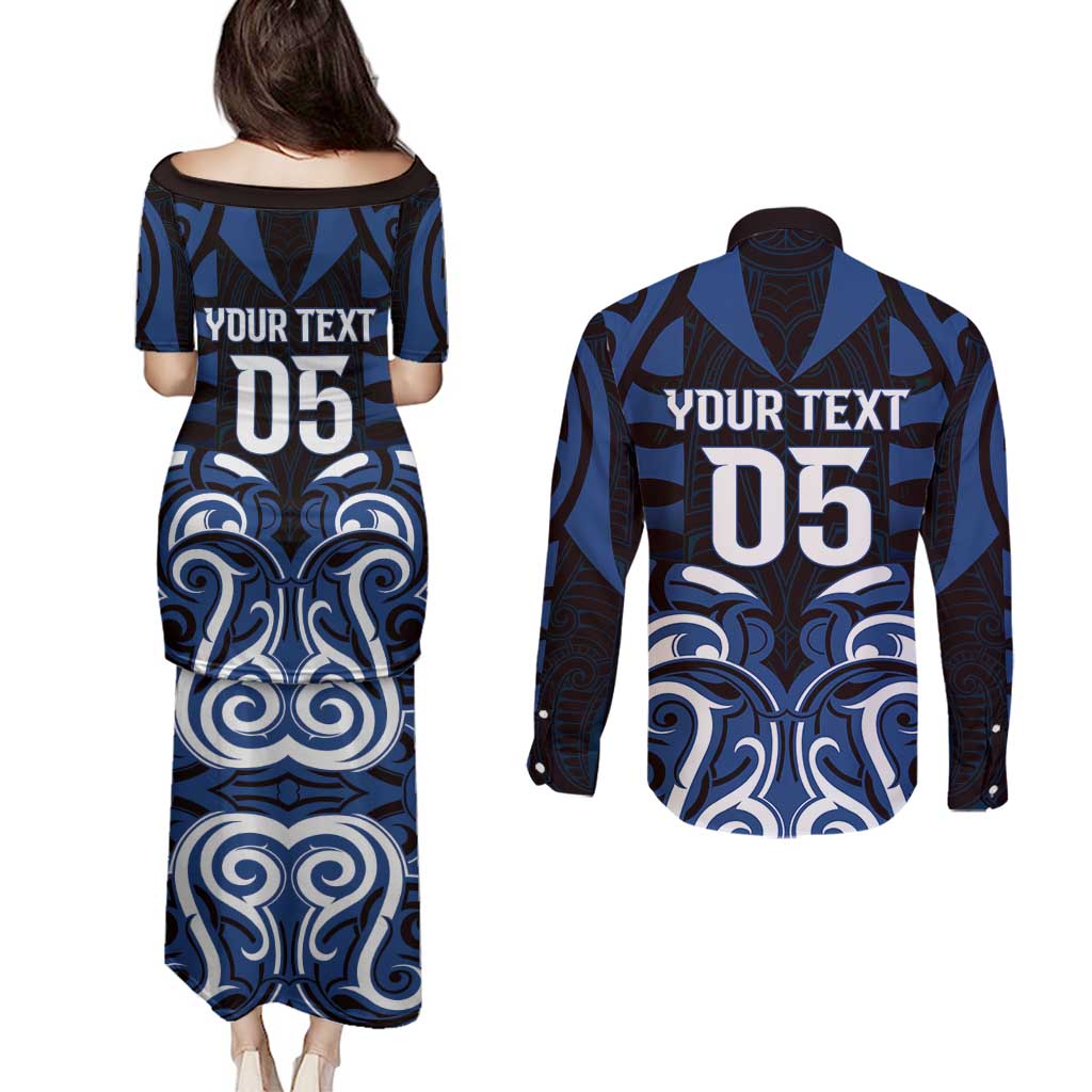 Custom Aotearoa Ngati Tuwharetoa Couples Matching Puletasi and Long Sleeve Button Shirt Maori Pattern New Zealand DT05 - Polynesian Pride