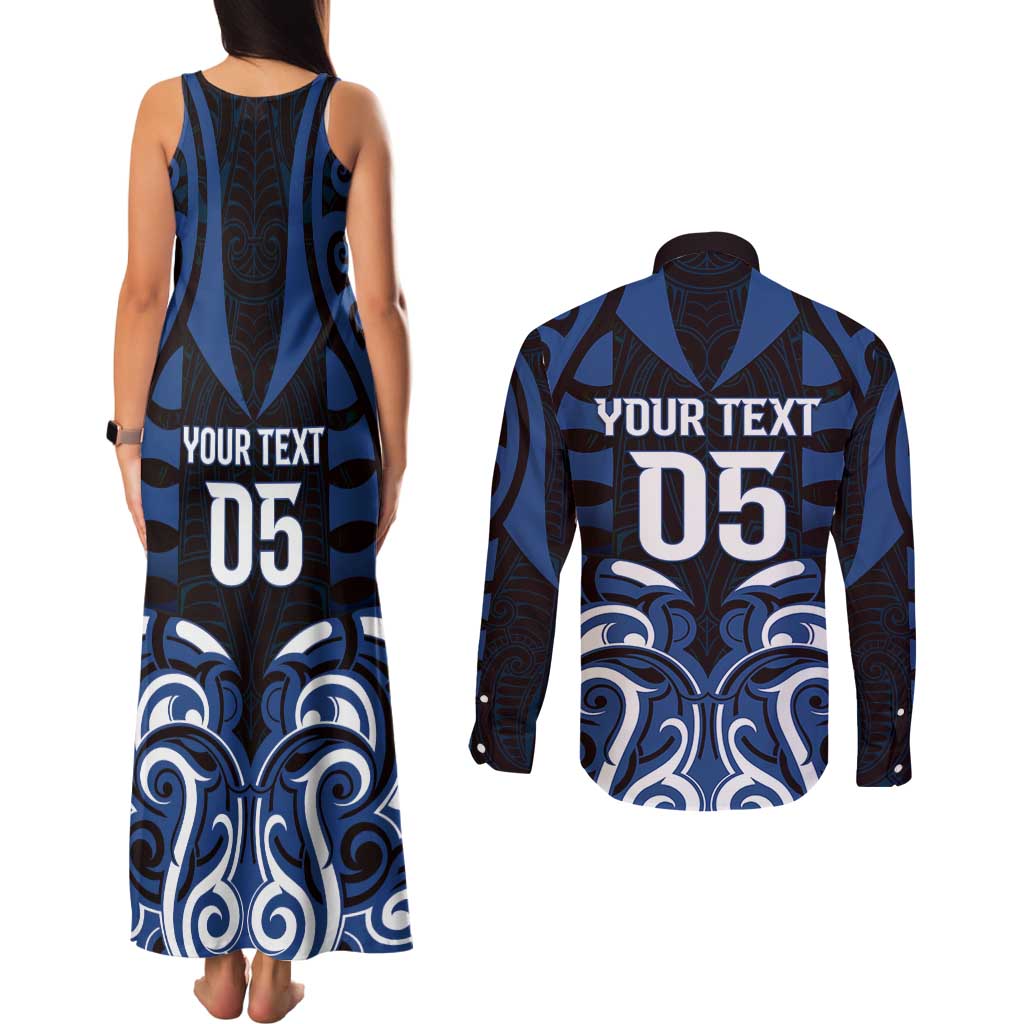 Custom Aotearoa Ngati Tuwharetoa Couples Matching Tank Maxi Dress and Long Sleeve Button Shirt Maori Pattern New Zealand DT05 - Polynesian Pride