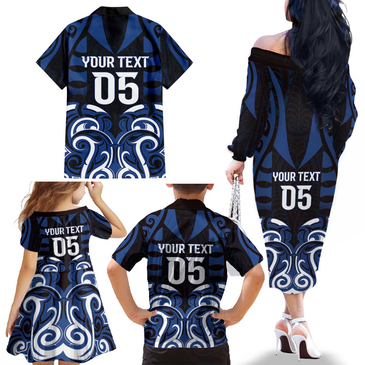 Custom Aotearoa Ngati Tuwharetoa Family Matching Off The Shoulder Long Sleeve Dress and Hawaiian Shirt Maori Pattern New Zealand DT05 - Polynesian Pride