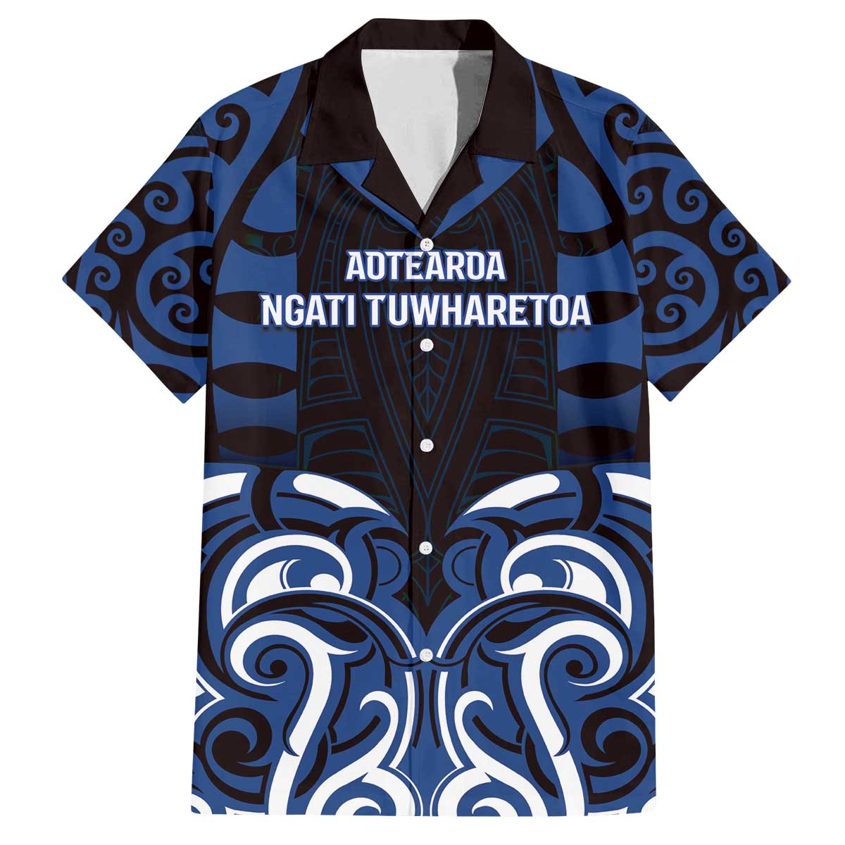 Custom Aotearoa Ngati Tuwharetoa Family Matching Off The Shoulder Long Sleeve Dress and Hawaiian Shirt Maori Pattern New Zealand DT05 Dad's Shirt - Short Sleeve Navy - Polynesian Pride