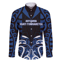 Custom Aotearoa Ngati Tuwharetoa Family Matching Off The Shoulder Long Sleeve Dress and Hawaiian Shirt Maori Pattern New Zealand DT05 Dad's Shirt - Long Sleeve Navy - Polynesian Pride