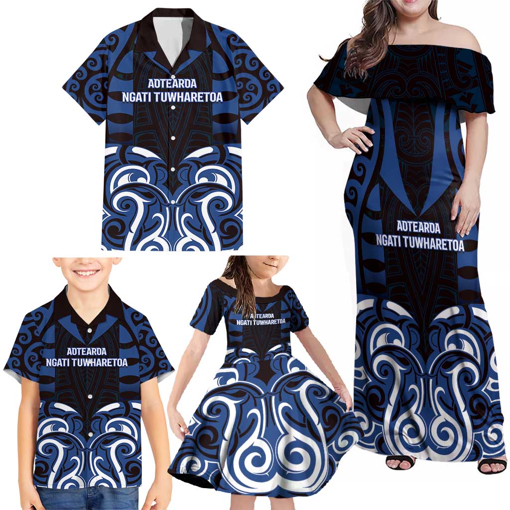 Custom Aotearoa Ngati Tuwharetoa Family Matching Off Shoulder Maxi Dress and Hawaiian Shirt Maori Pattern New Zealand DT05 - Polynesian Pride