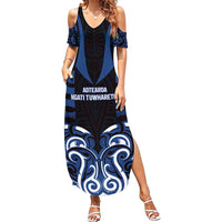 Custom Aotearoa Ngati Tuwharetoa Family Matching Summer Maxi Dress and Hawaiian Shirt Maori Pattern New Zealand DT05 Mom's Dress Navy - Polynesian Pride