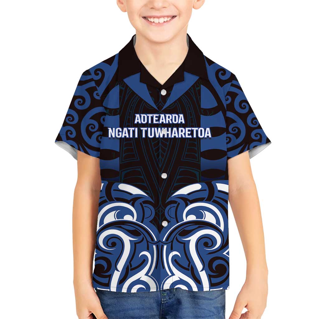 Custom Aotearoa Ngati Tuwharetoa Family Matching Summer Maxi Dress and Hawaiian Shirt Maori Pattern New Zealand DT05 Son's Shirt Navy - Polynesian Pride