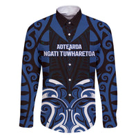 Custom Aotearoa Ngati Tuwharetoa Family Matching Tank Maxi Dress and Hawaiian Shirt Maori Pattern New Zealand DT05 Dad's Shirt - Long Sleeve Navy - Polynesian Pride