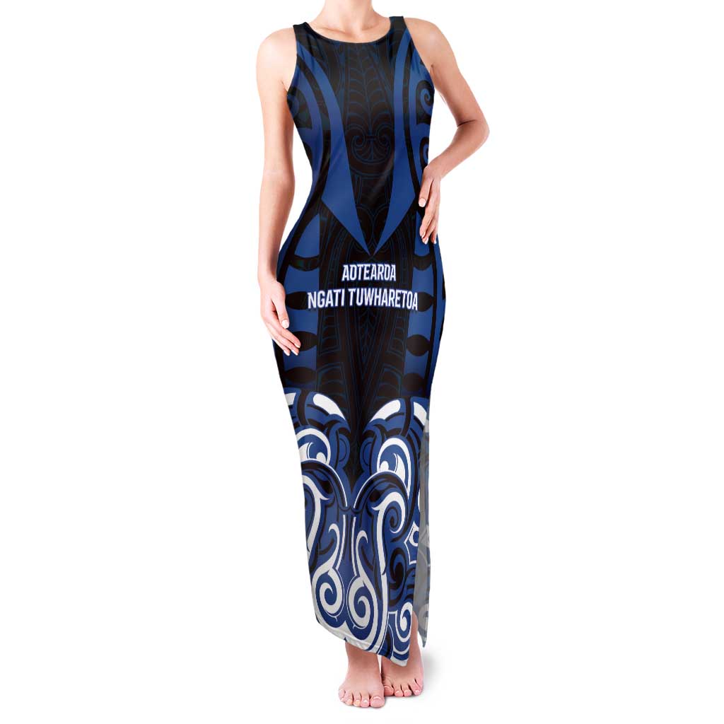 Custom Aotearoa Ngati Tuwharetoa Family Matching Tank Maxi Dress and Hawaiian Shirt Maori Pattern New Zealand DT05 Mom's Dress Navy - Polynesian Pride