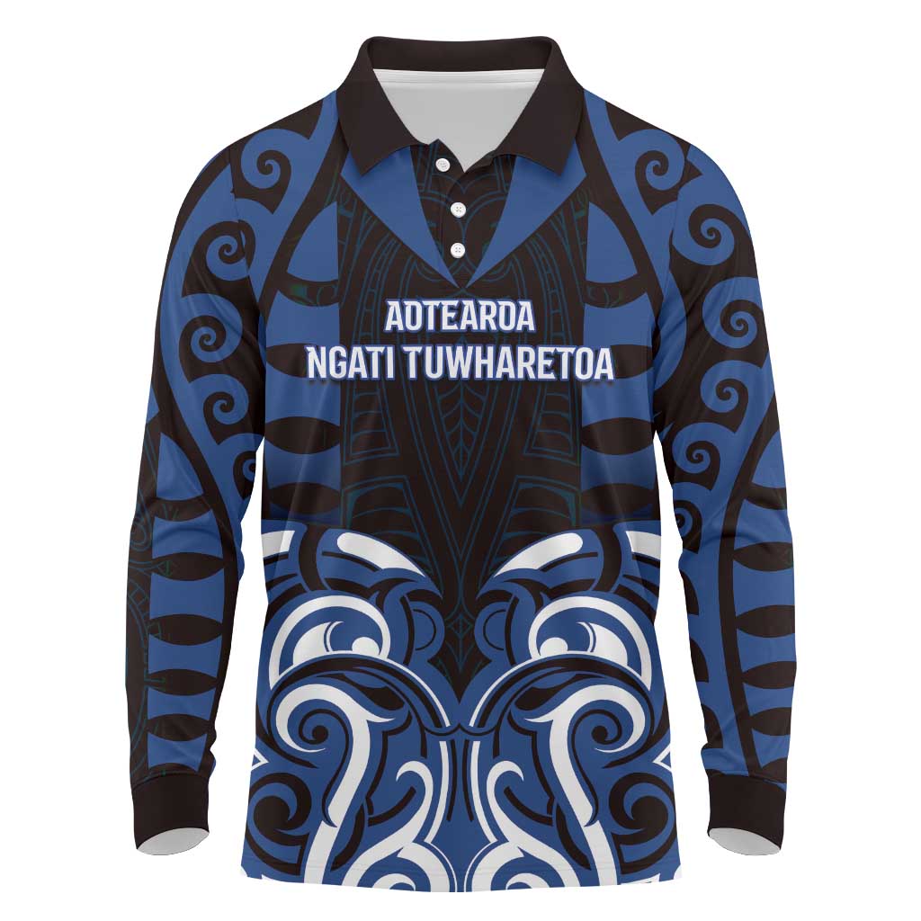 Custom Aotearoa Ngati Tuwharetoa Long Sleeve Polo Shirt Maori Pattern New Zealand - Polynesian Pride
