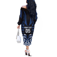 Custom Aotearoa Ngati Tuwharetoa Off The Shoulder Long Sleeve Dress Maori Pattern New Zealand DT05 - Polynesian Pride