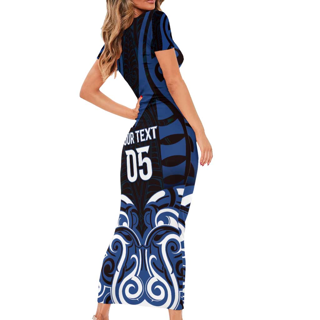 Custom Aotearoa Ngati Tuwharetoa Short Sleeve Bodycon Dress Maori Pattern New Zealand DT05 - Polynesian Pride