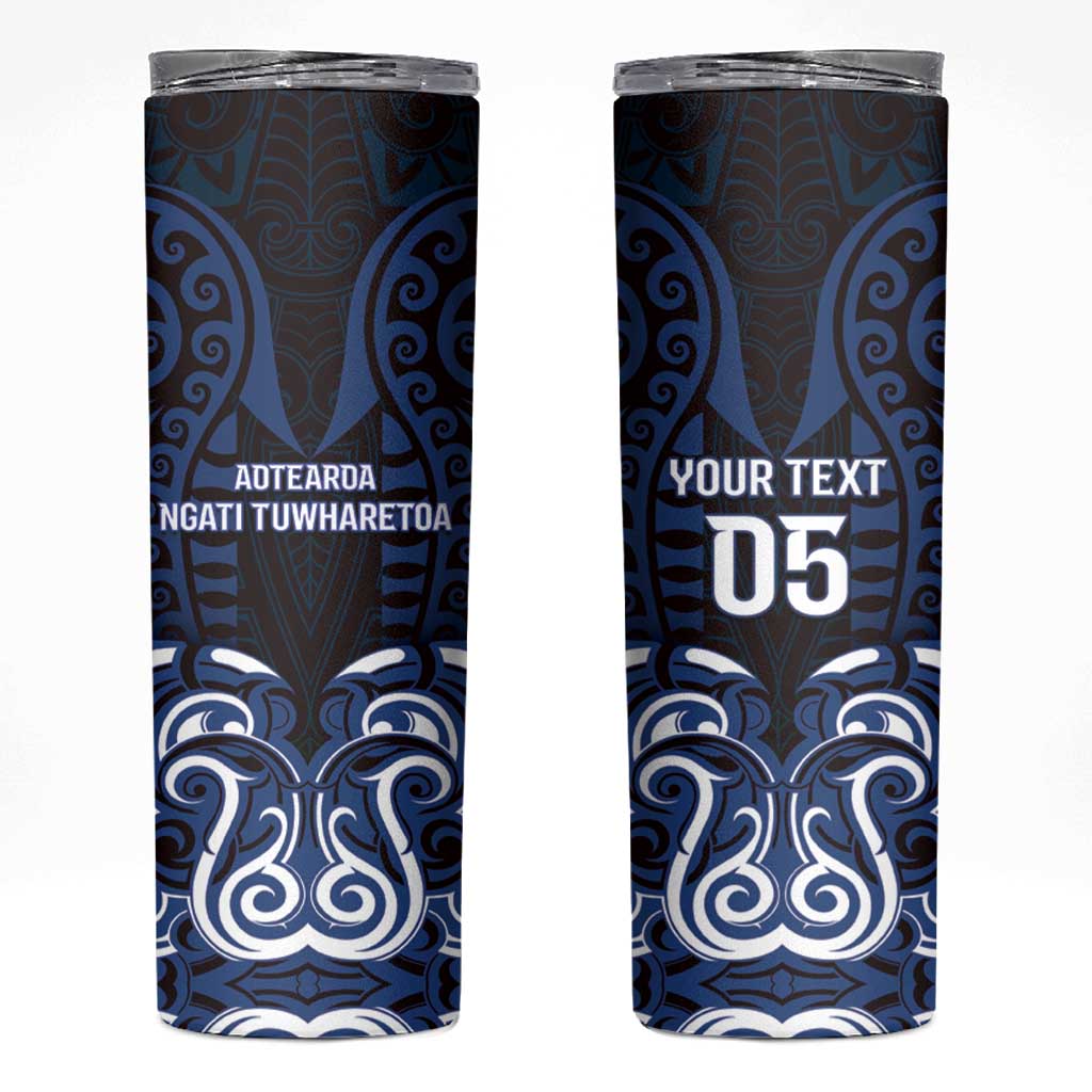 Custom Aotearoa Ngati Tuwharetoa Skinny Tumbler Maori Pattern New Zealand DT05 Navy - Polynesian Pride