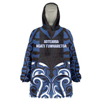 Custom Aotearoa Ngati Tuwharetoa Wearable Blanket Hoodie Maori Pattern New Zealand DT05 One Size Navy - Polynesian Pride