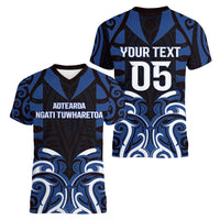 Custom Aotearoa Ngati Tuwharetoa Women V-Neck T-Shirt Maori Pattern New Zealand DT05 - Polynesian Pride