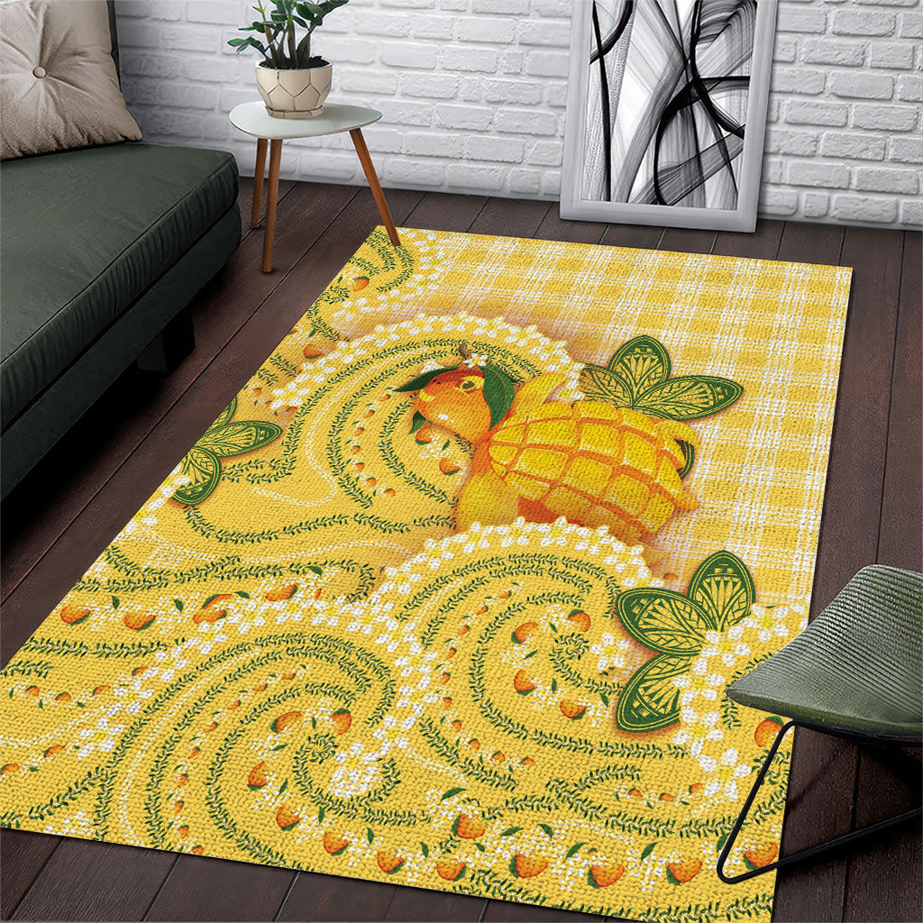 Hawaii Palaka Area Rug Cute Ripe Mango Turtle On The Waves DT05 Yellow - Polynesian Pride