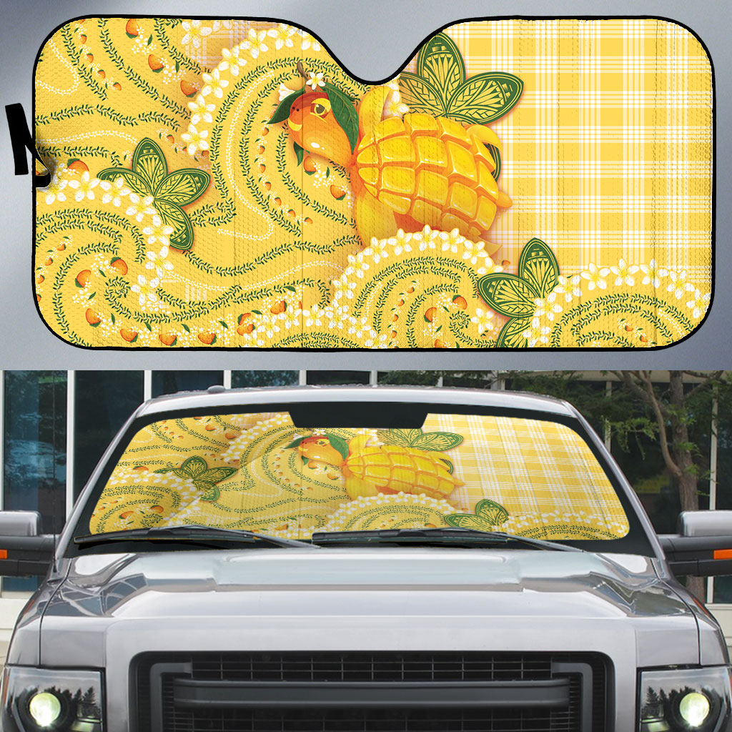 Hawaii Palaka Auto Sun Shade Cute Ripe Mango Turtle On The Waves DT05 Yellow - Polynesian Pride