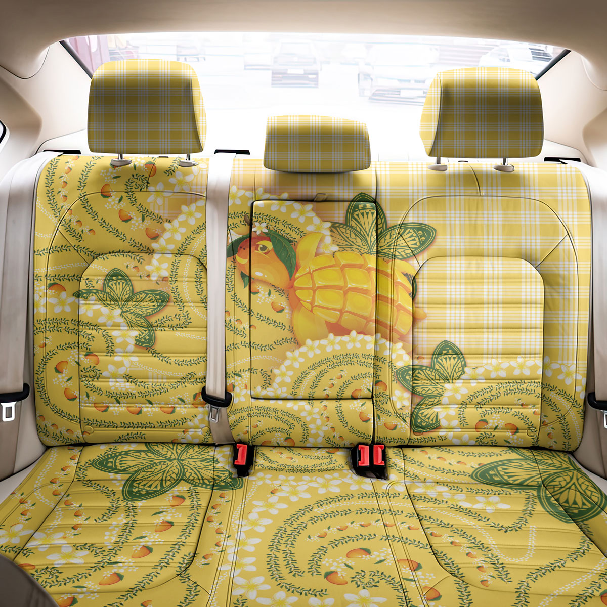 Hawaii Palaka Back Car Seat Cover Cute Ripe Mango Turtle On The Waves DT05 - Polynesian Pride
