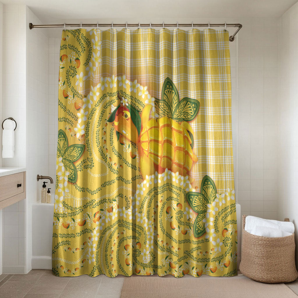 Hawaii Palaka Bathroom Set Cute Ripe Mango Turtle On The Waves DT05 Shower Curtain Only Yellow - Polynesian Pride