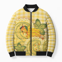 Hawaii Palaka Bomber Puffer Jacket Cute Ripe Mango Turtle On The Waves DT05 Unisex Yellow - Polynesian Pride
