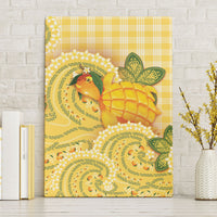 Hawaii Palaka Canvas Wall Art Cute Ripe Mango Turtle On The Waves DT05 Without Frame Yellow - Polynesian Pride