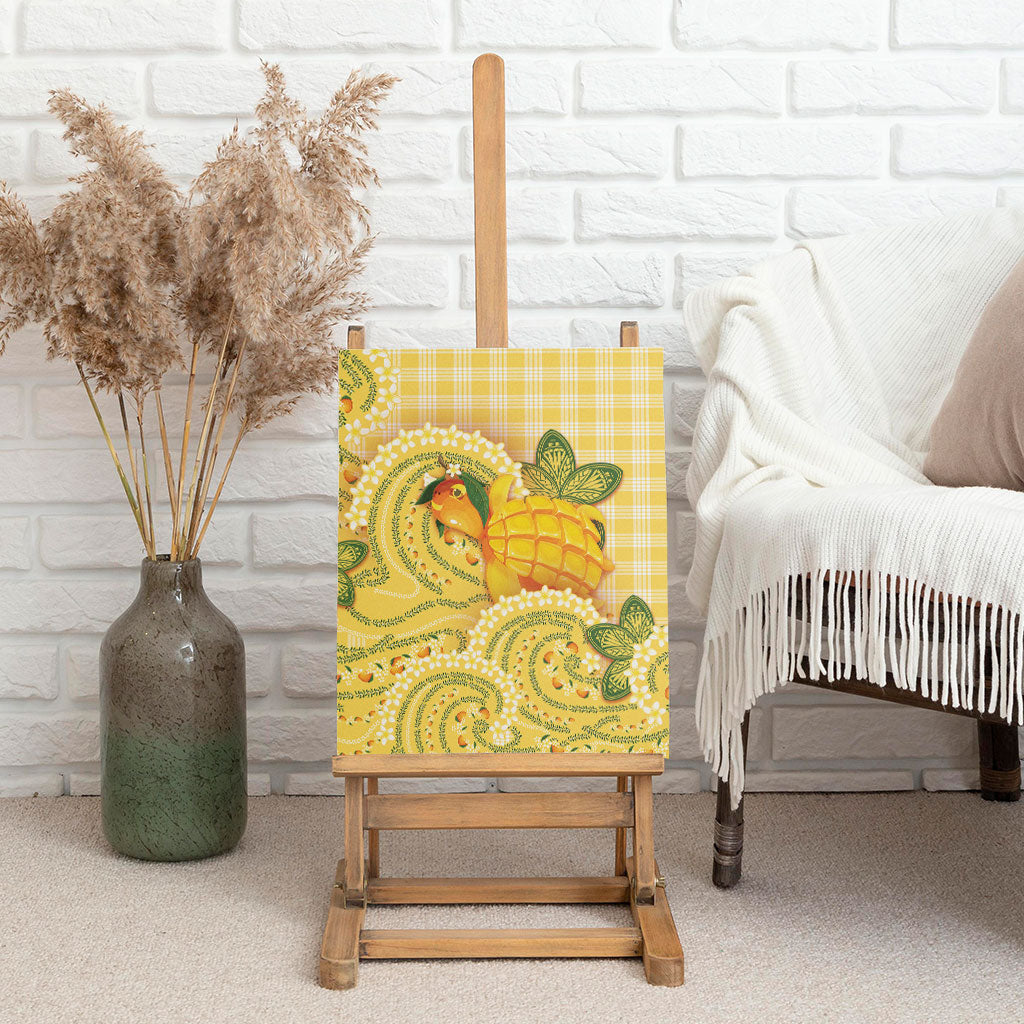Hawaii Palaka Canvas Wall Art Cute Ripe Mango Turtle On The Waves DT05 - Polynesian Pride